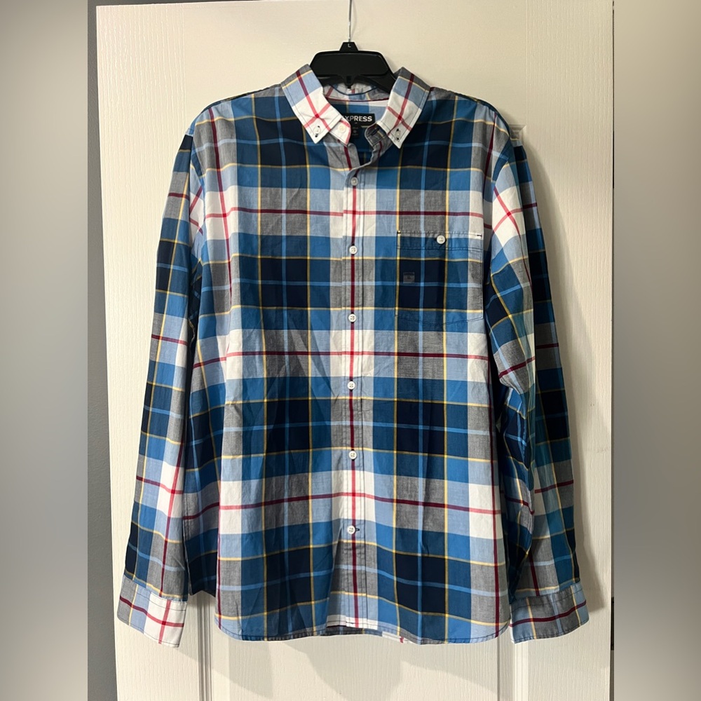 Express NWT Plaid Button Down Long Sleeve Shirt Size XL 17-17 1/2